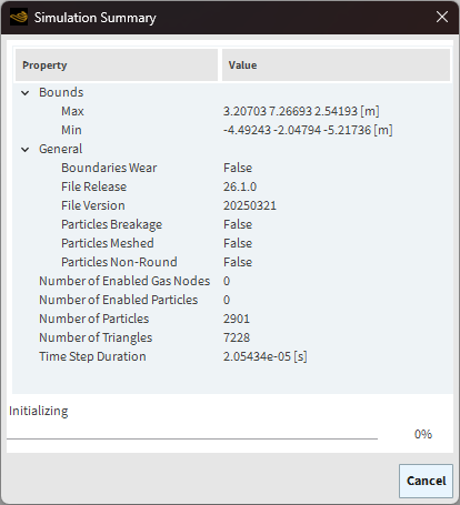 Simulation Summary dialog