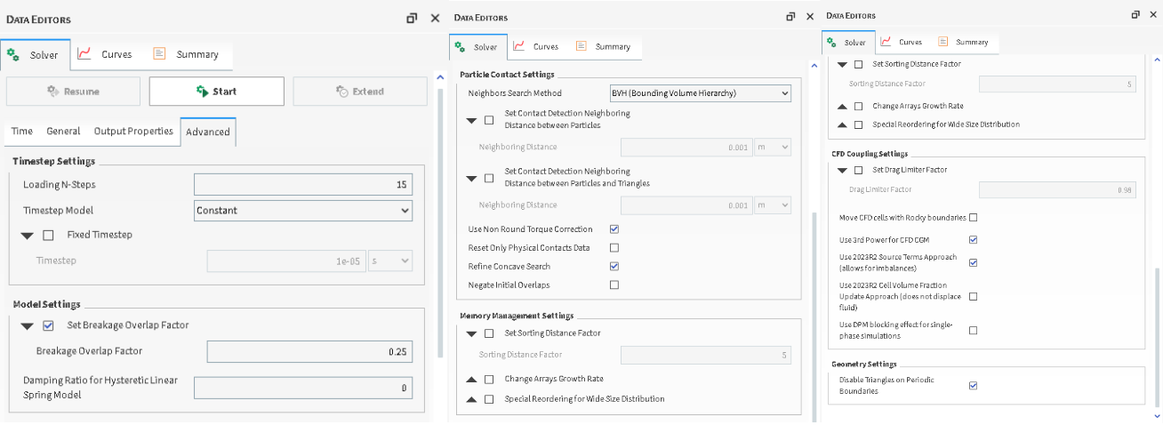Solver | Advanced tab (Advanced Features) settings in the Data Editors panel
