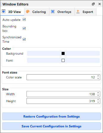 The Window Editors panel showing editable options for a 3D View window