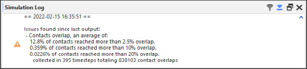 Example "contacts overlap" message on the Simulation Log panel