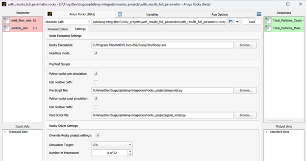 Ansys Rocky (Beta) Module Settings Tab