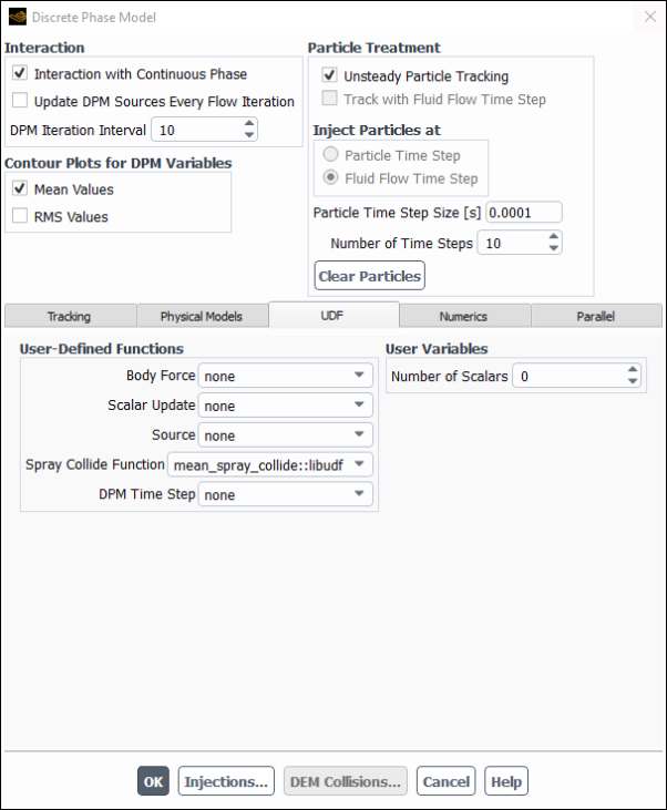 The Discrete Phase Model Dialog Box
