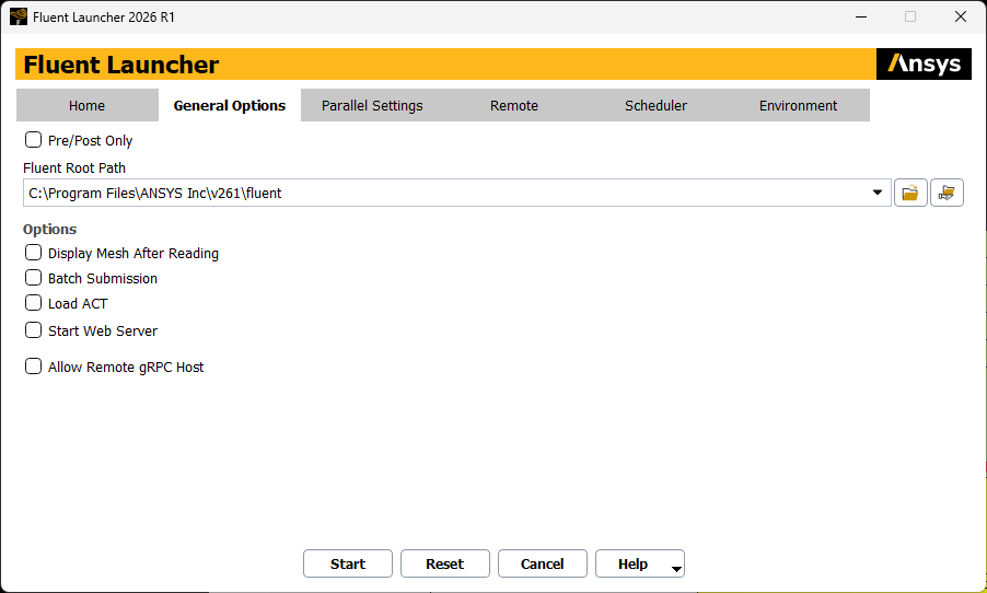 The General Options Tab of Fluent Launcher