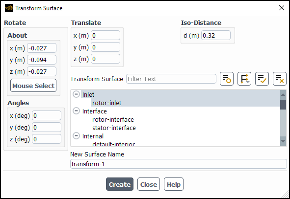 The Transform Surface Dialog Box