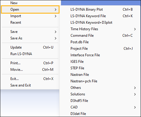 Open menu in the File menu.