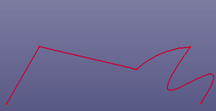 A wire contains four curves. Two line segments, one circular arc and one B-spline curve