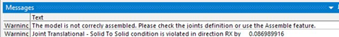 Joints Diagnostics Warnings in the Messages Panel