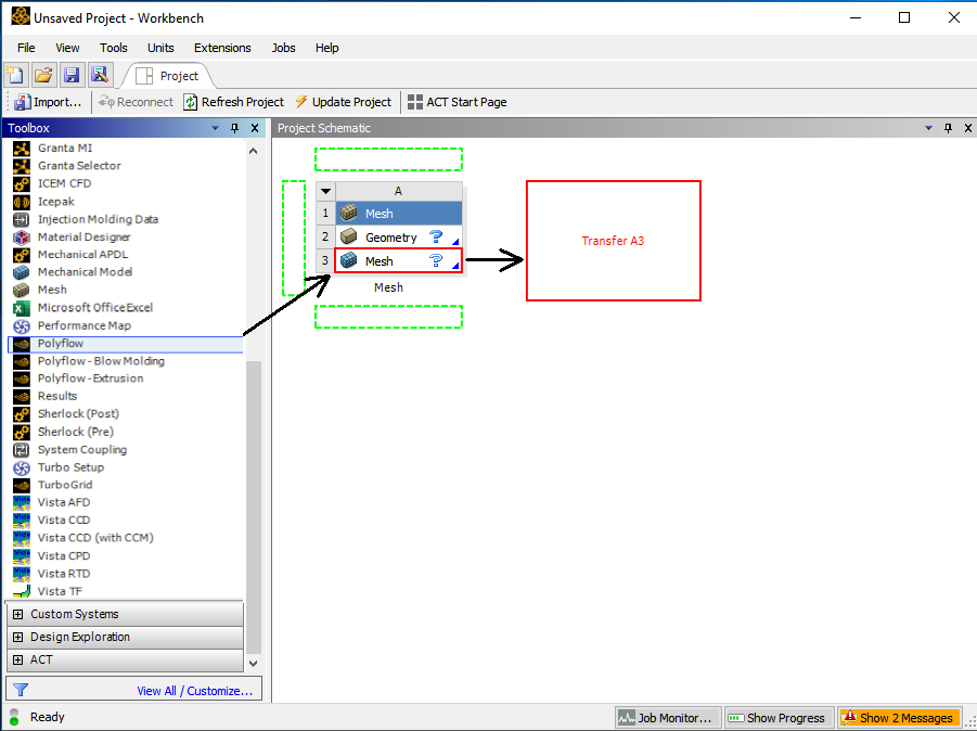 Applying the Mesh Settings to a New Polyflow Classic-Based Component System by Dragging and Dropping Systems