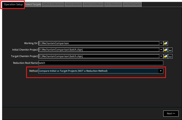 Option to choose in Operation Setup panel