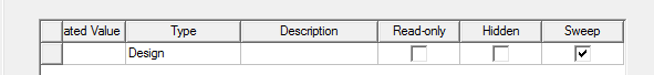Properties window with variable defined as a sweep
