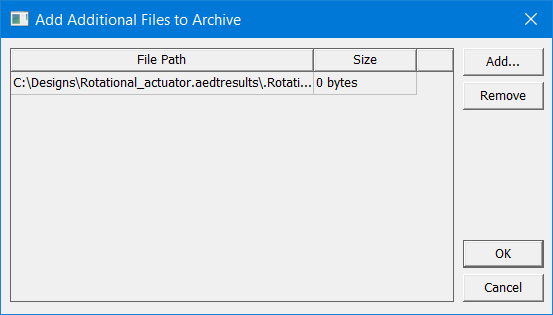 The File Archive Options subwindow Add Additional files to Archive