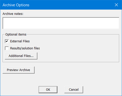 Archive Options window