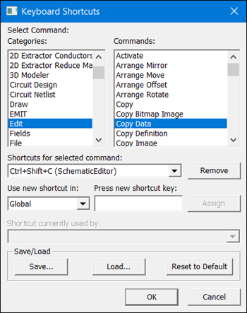 Keyboard Shortcuts Window