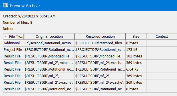Preview Archive window includes result files.