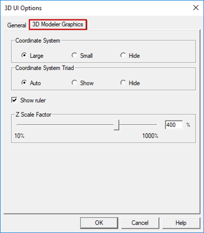 3D UI Options - 3D Modeler Graphics Tab