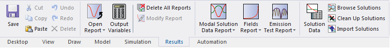 Icons and menus available for HFSS results tab
