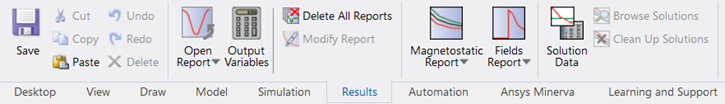 Icons and menu options for Maxwell Results tab