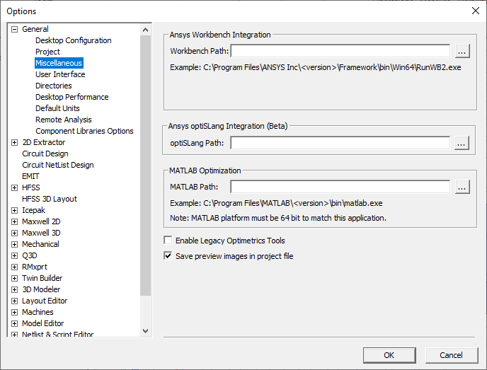 General Options: Miscellaneous Options