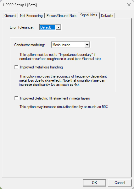 HFSS PI Setup - Signal Nets Tab