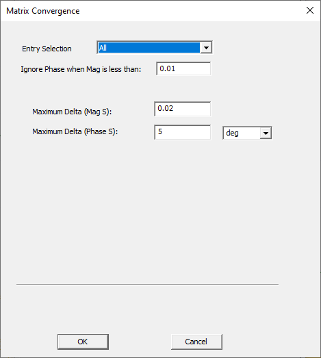 Matrix Convergence Window > Entry Selection > All