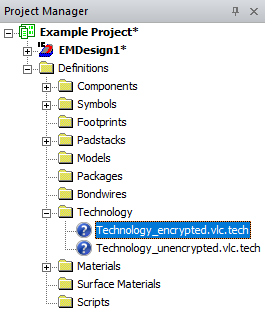 Project Manager Window > Project Tree > Definitions > Technology