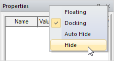 Menu with Hide highlighted. 