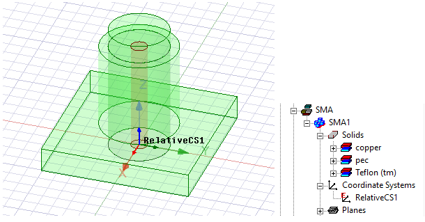 Modeler viewer displaying component and coordinate system.