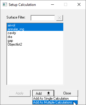 Setup Calculation dialog. Add as Multiple Calculations option selected.