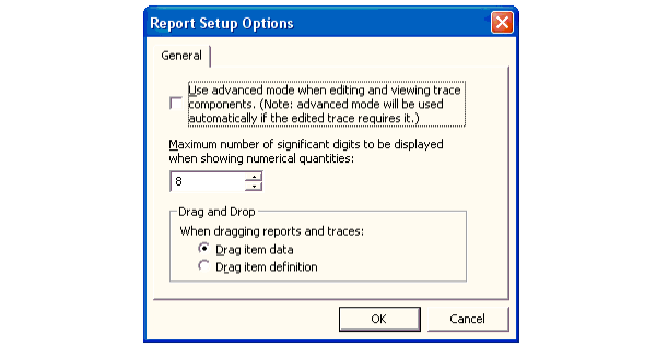 Report Setup Options Window Report Setup Options Window