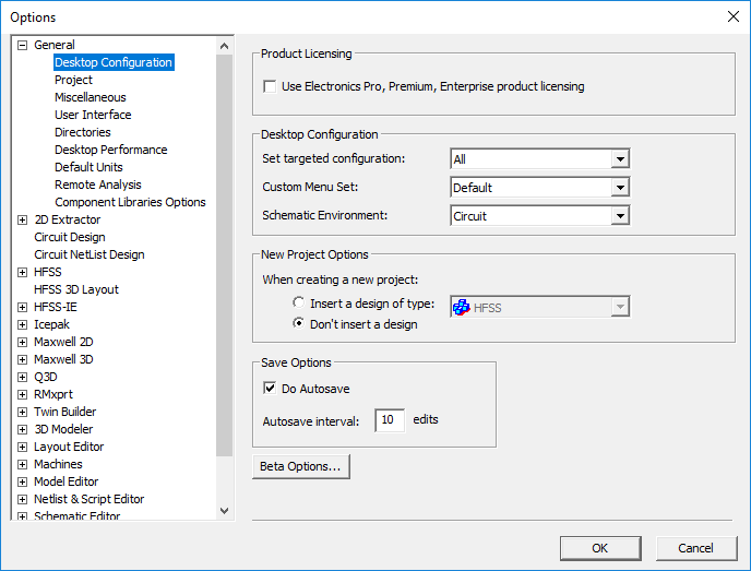 General Options, Desktop Configuration highlighted.