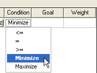 Condition drop-down menu. Minimize highlighted.