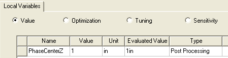 Local Variables tab. Value selected. 
