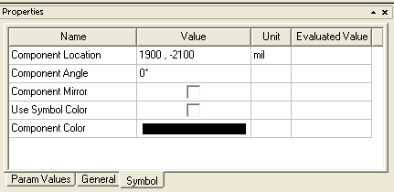 Symbol tab in the Properties window of AEDT. Information of modifiable attributes listed in tabular format. 