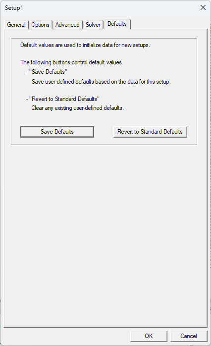 Prism Solution Setup Window > Defaults Tab