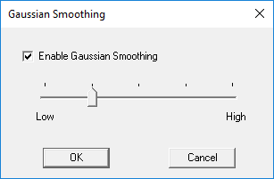 Guassian Smoothing dialog, Enable Gaussain Smoothing option selected.