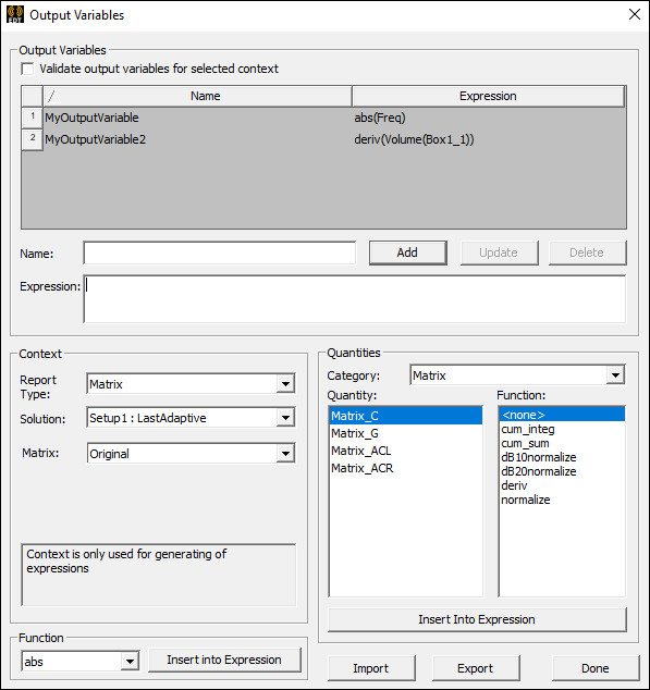 Output Variables