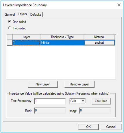 Layered Impedance dialog. Layers tab.