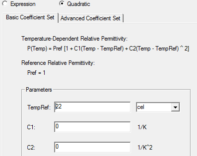 Quadratic selected. Basic Coefficient Set tab open and filled. 