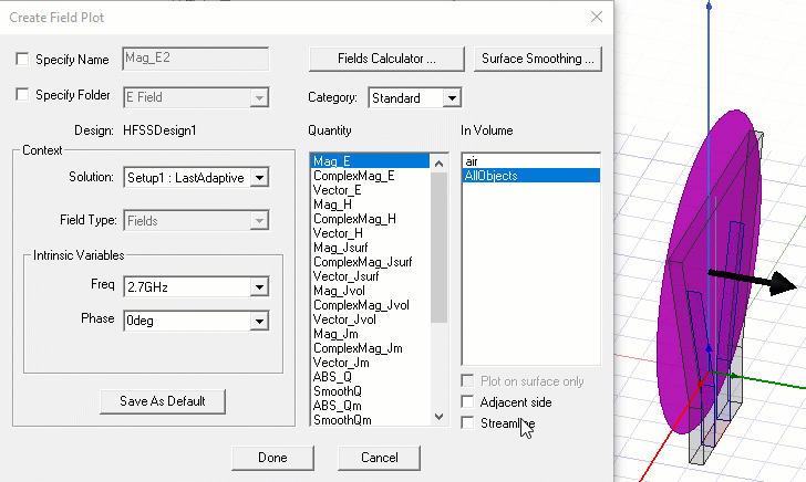 Create E Field Plot dialog.