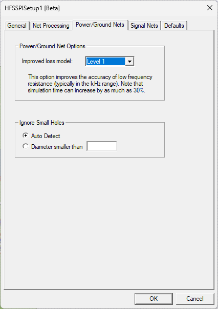 HFSS PI Setup - Power/Ground Nets Tab
