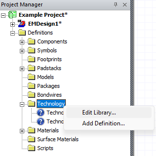 Project Manager Window > Project Tree > Technology > Edit Library
