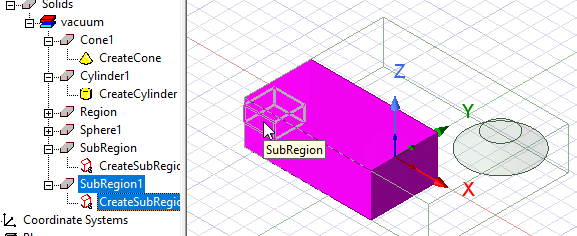 Modeler window with a nested subregion model.