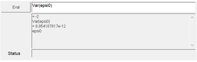 Example of using Var to designate user-defined variable. Without Var, epsi0 evaluates as a 8.8542e-12; with Var(epsi0), it evaluates as -2
