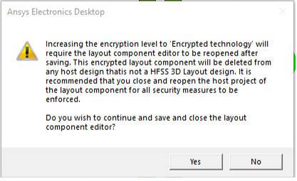 Ansys Electronics Desktop dialog displyaing warning message.