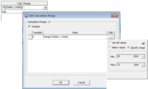 Edit Calculation Range window, edit button pressed, popup window. 