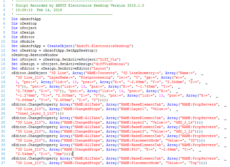 Recorded script example in a text file.