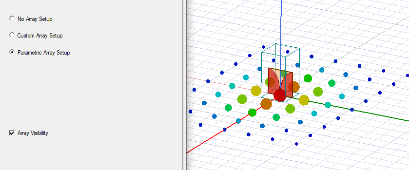 Antenna Array Setup dialog, Parametrix Array Setup option enabled.