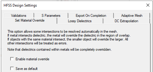 HFSS Design Settings dialog.