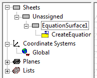 History Tree showing EquationSurface1.