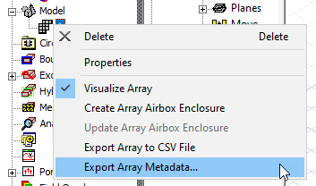 Menu for Export Array Metadata